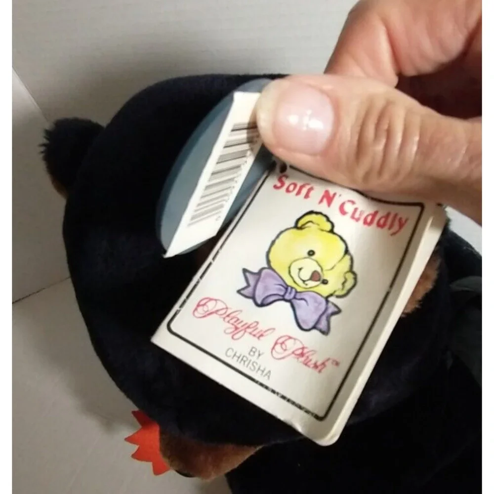 Vintage Chrisha Playful Plush Black bear with pumpkin 1988 With Tags - Picture 7 of 12